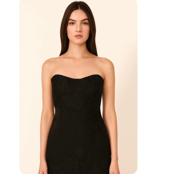 Aidan Mattox Black Mermaid Style Strapless Gown With Lace Size 6 - Picture 2 of 12